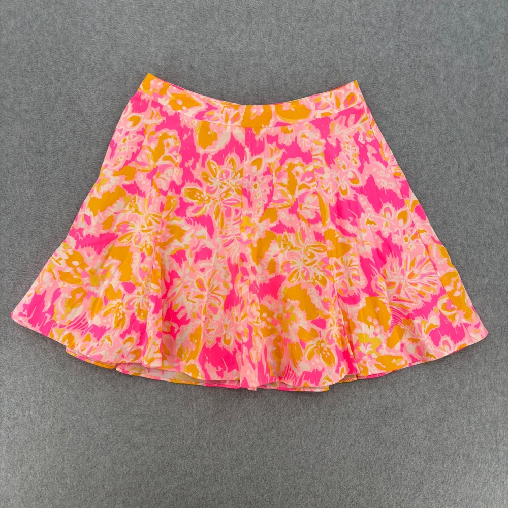 Lilly Pulitzer Skirt Womens 2 Pink Orange Floral A-Line Mini Cotton Lined 23479